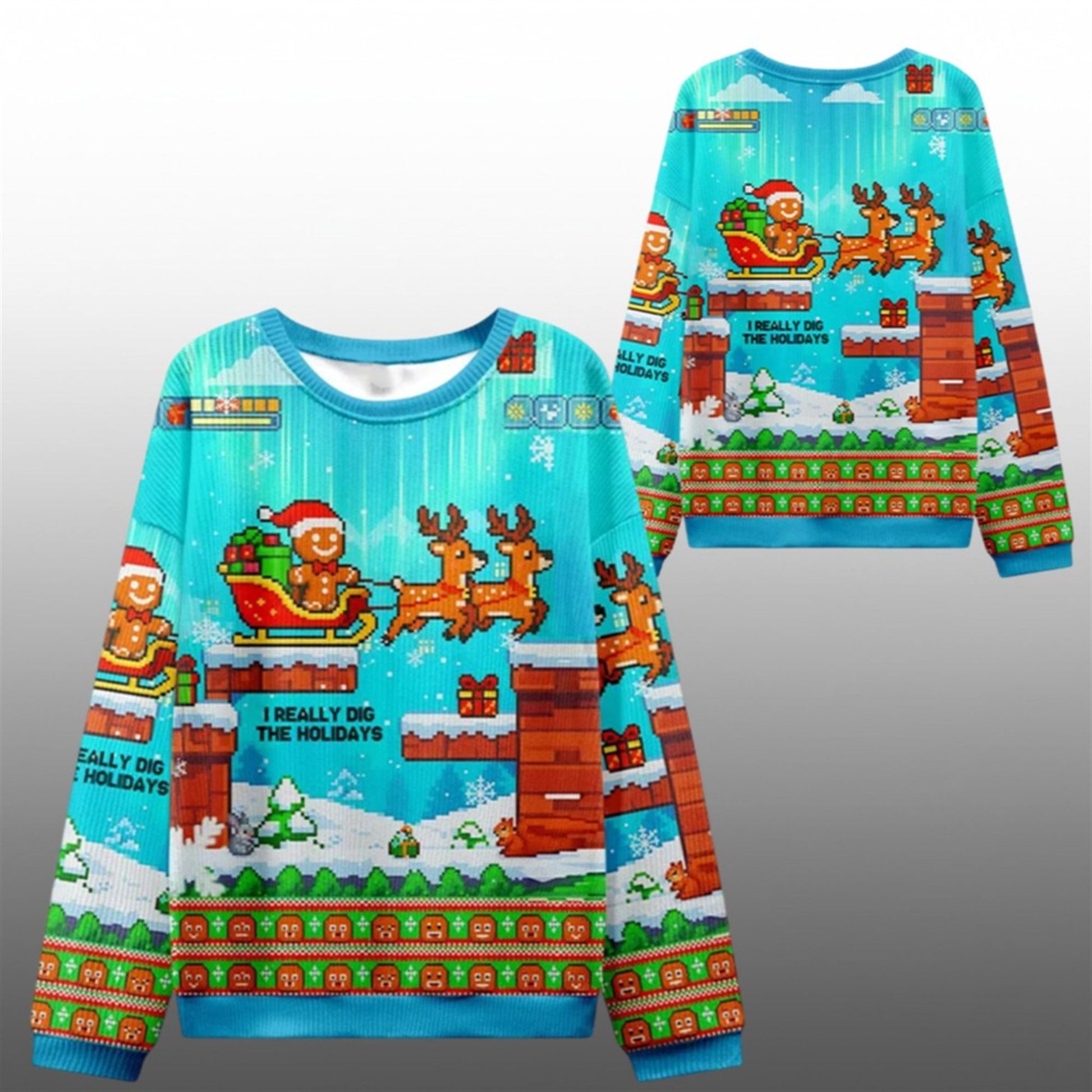 2026 Christmas Pixelated Gingerbread Adventures Ugly Sweater - Moonbestprint