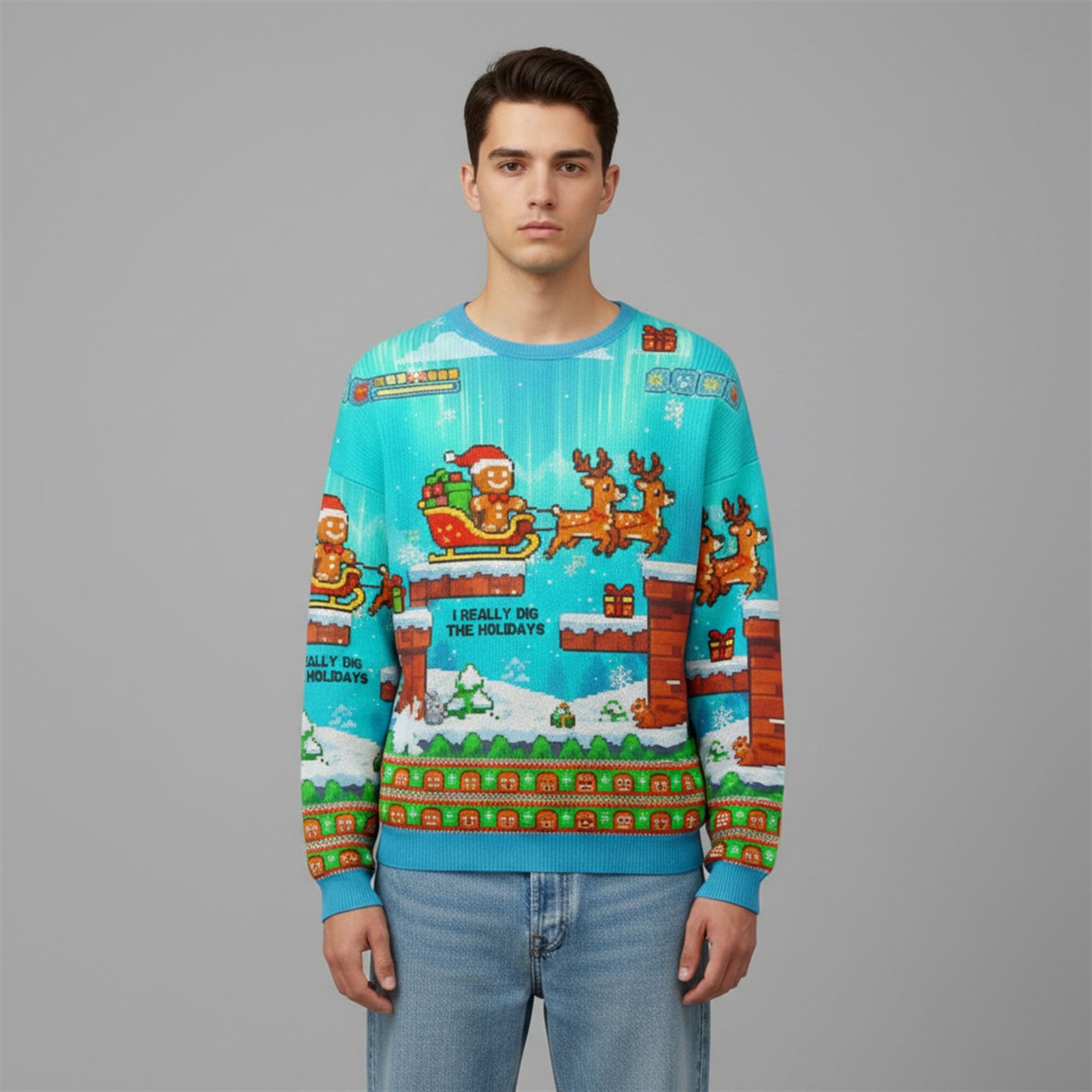 2026 Christmas Pixelated Gingerbread Adventures Ugly Sweater - Moonbestprint