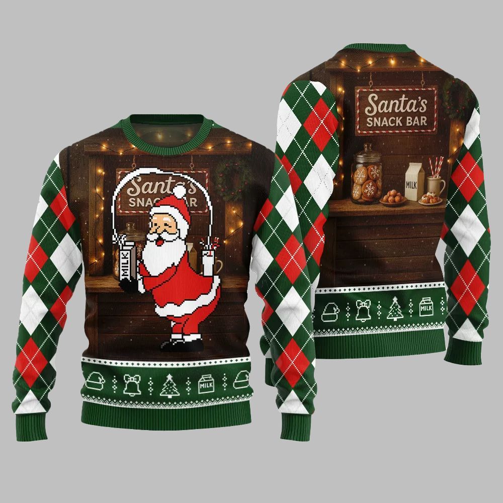 2026 Christmas Quirky Santa Snack Bar Ugly Christmas Sweater - Moonbestprint