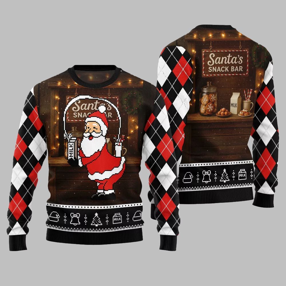 2026 Christmas Quirky Santa Snack Bar Ugly Christmas Sweater - Moonbestprint