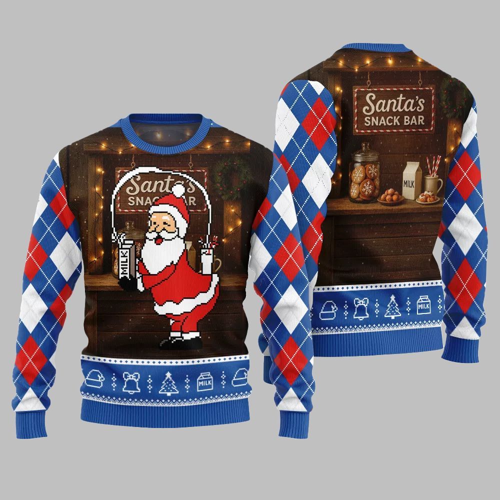 2026 Christmas Quirky Santa Snack Bar Ugly Christmas Sweater - Moonbestprint