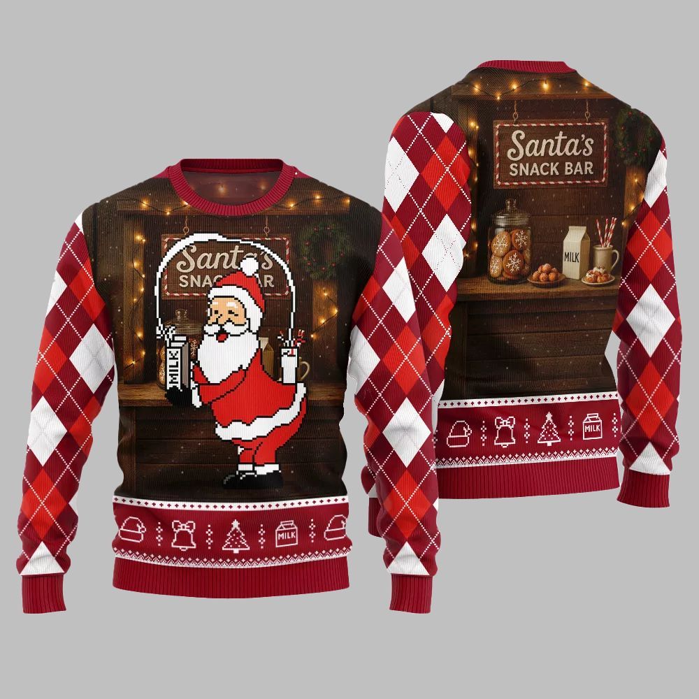 2026 Christmas Quirky Santa Snack Bar Ugly Christmas Sweater - Moonbestprint