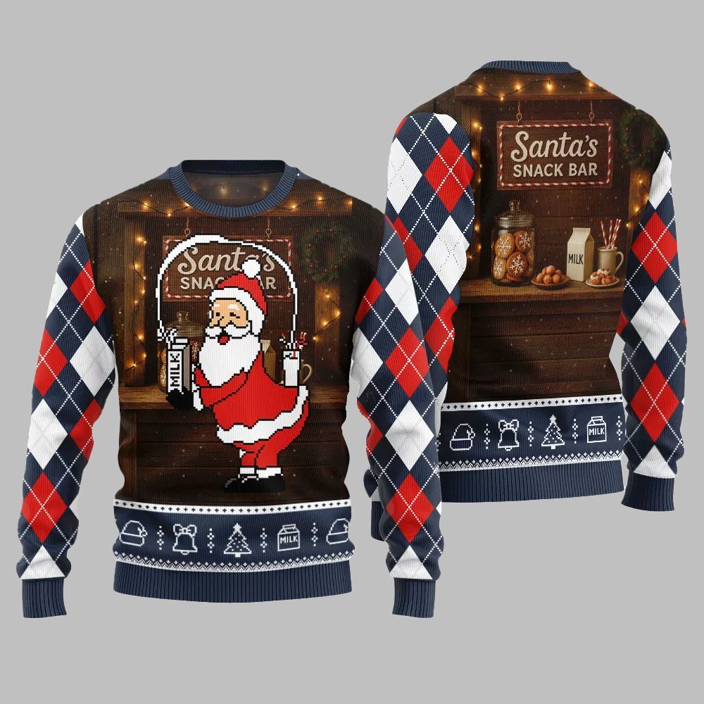 2026 Christmas Quirky Santa Snack Bar Ugly Christmas Sweater - Moonbestprint