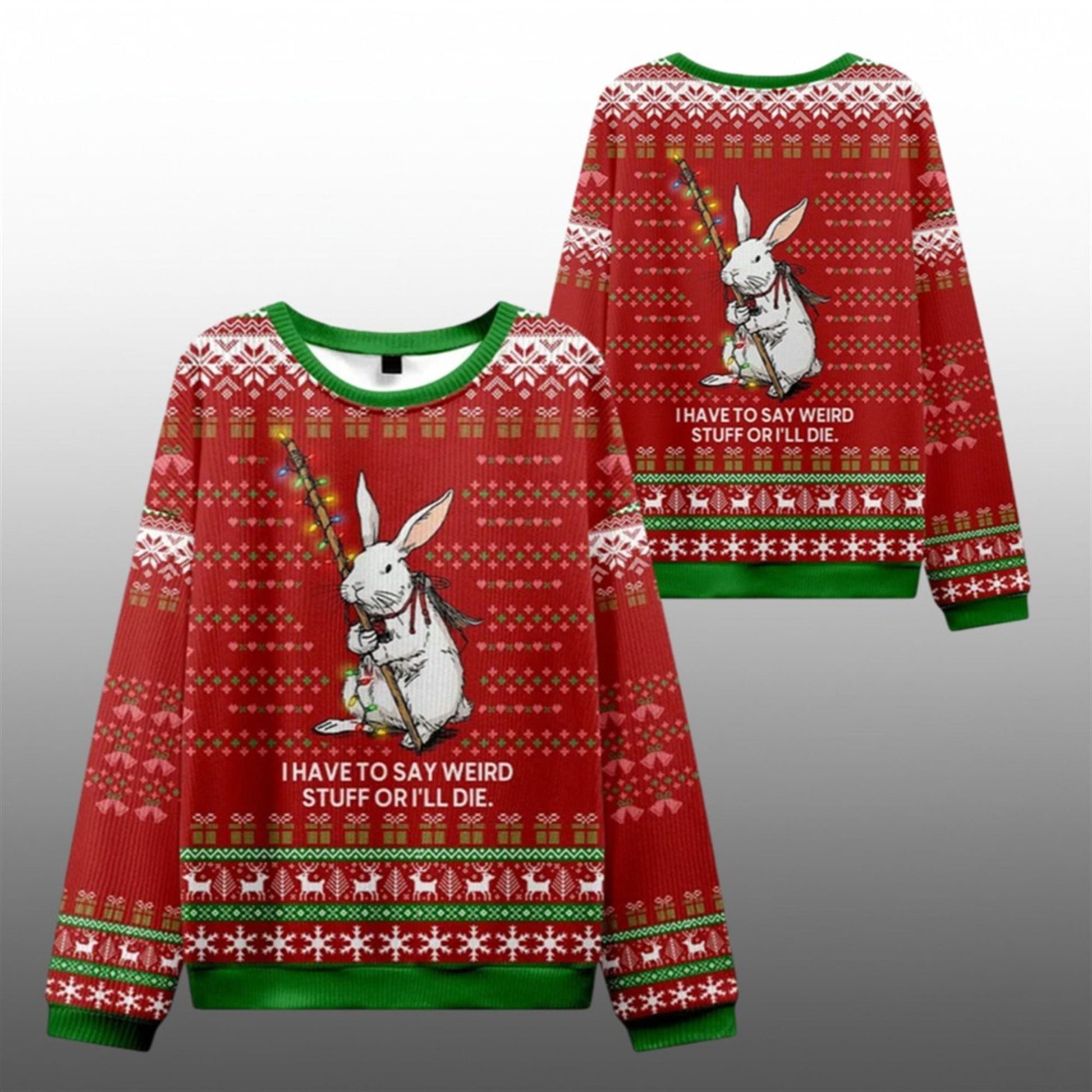 2026 Christmas Rabbit Say It or Die Ugly Sweater - Moonbestprint