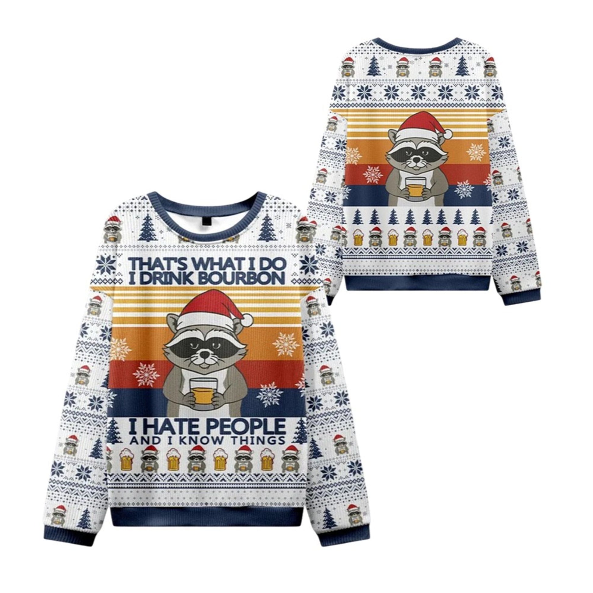 2026 Christmas Raccoon Drinking Beer Ugly Sweater - Moonbestprint