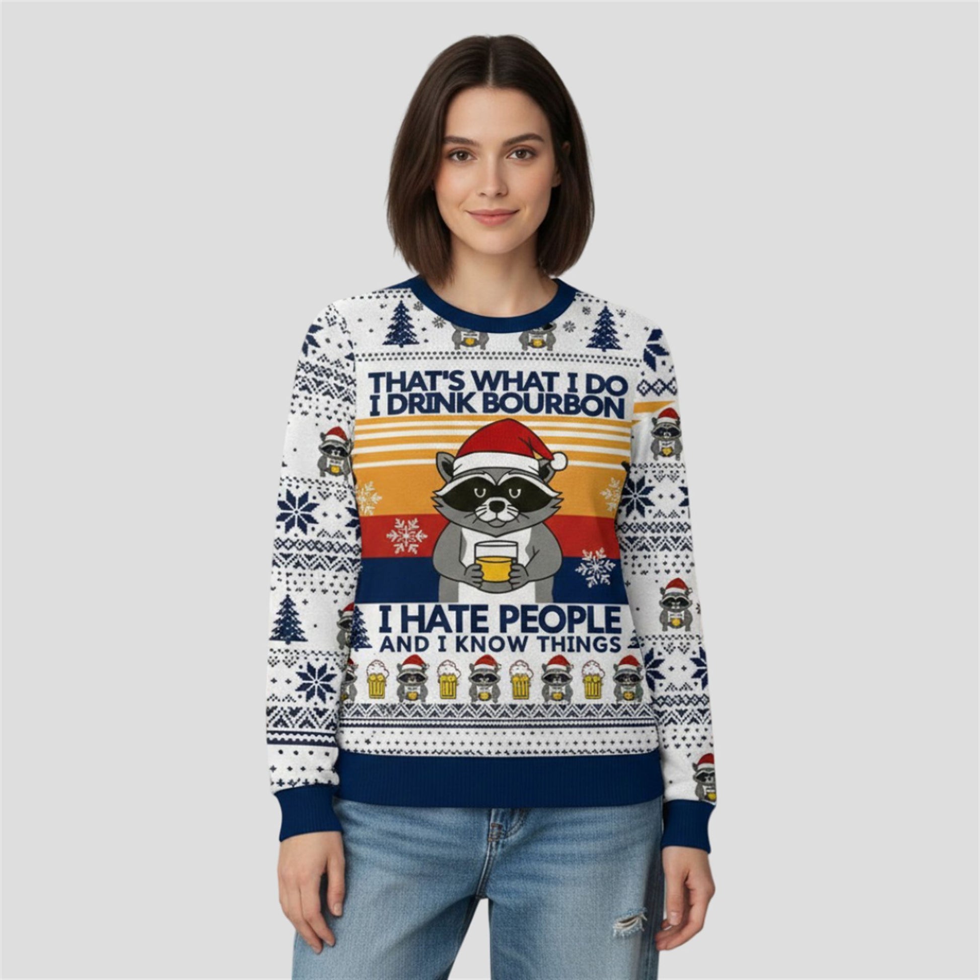 2026 Raccoon Drinking Beer Ugly Christmas Sweater - Moonbestprint