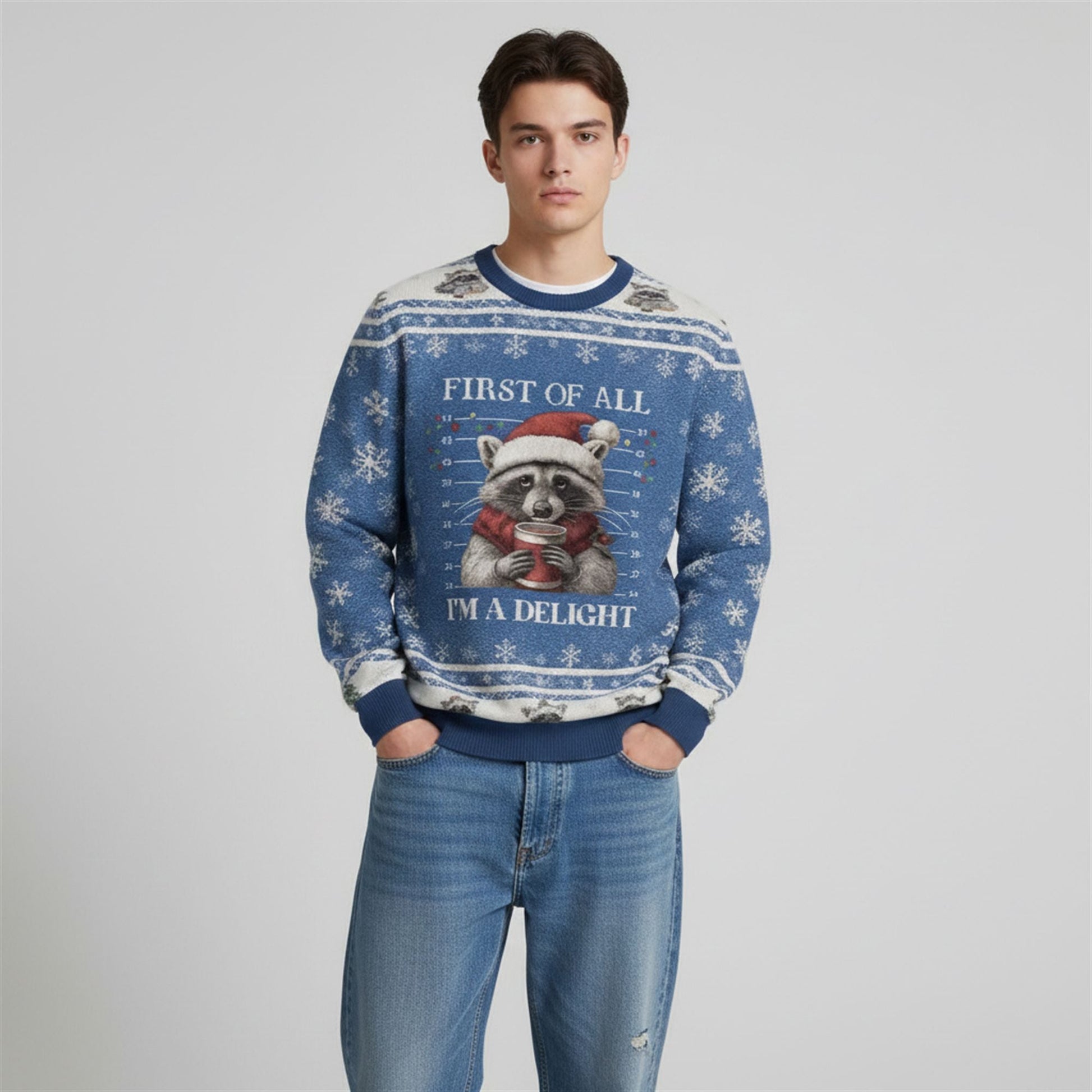 2026 Christmas Raccoon First Of All Im A Delight Ugly Sweater - Moonbestprint