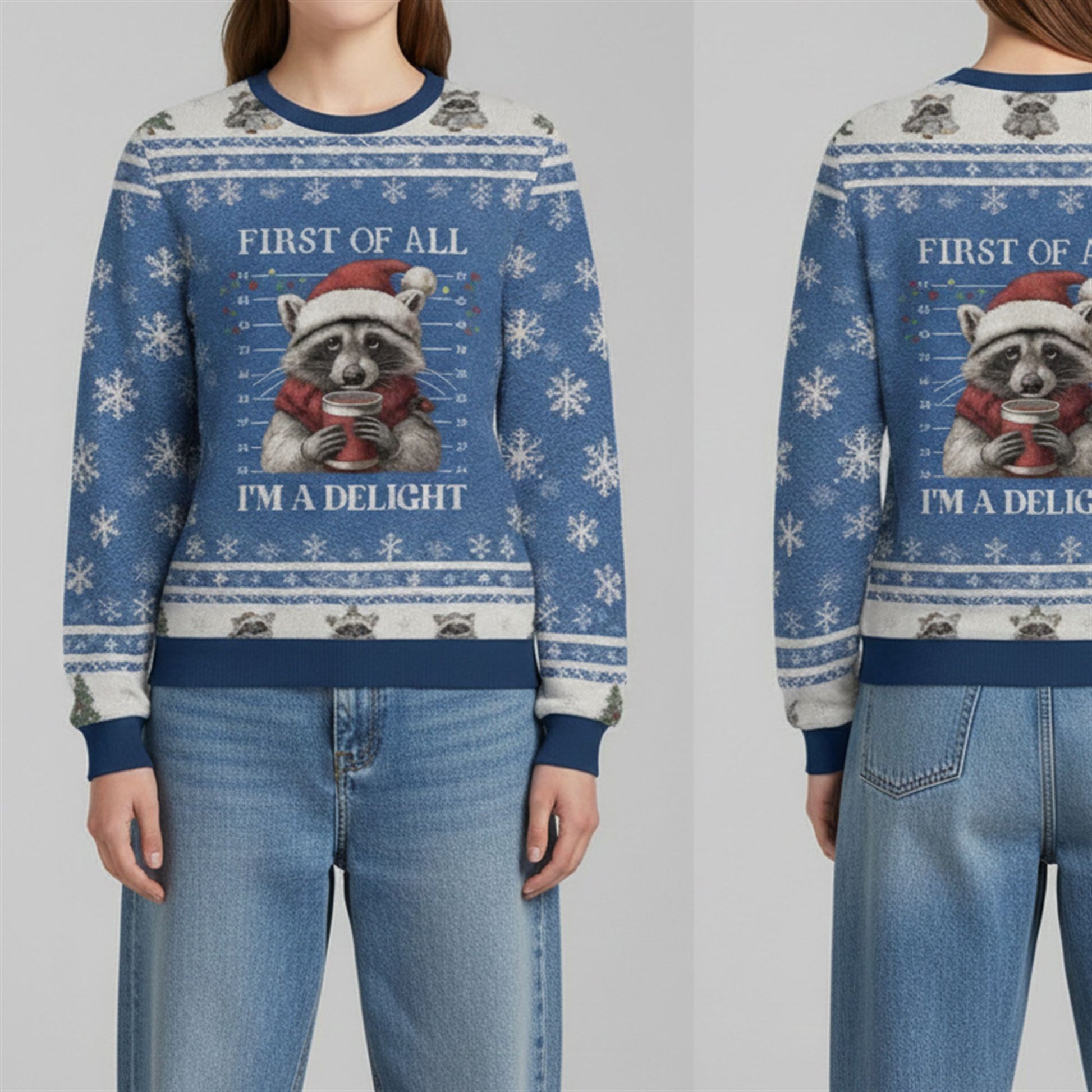 2026 Christmas Raccoon First Of All Im A Delight Ugly Sweater - Moonbestprint