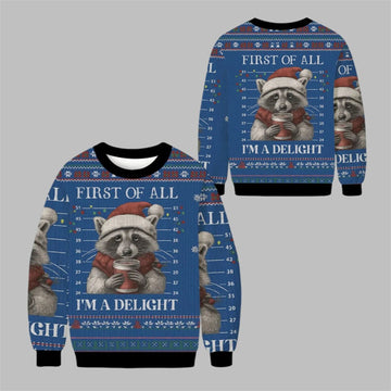 2026 Christmas Raccoon First Of All Ugly Sweater - Moonbestprint