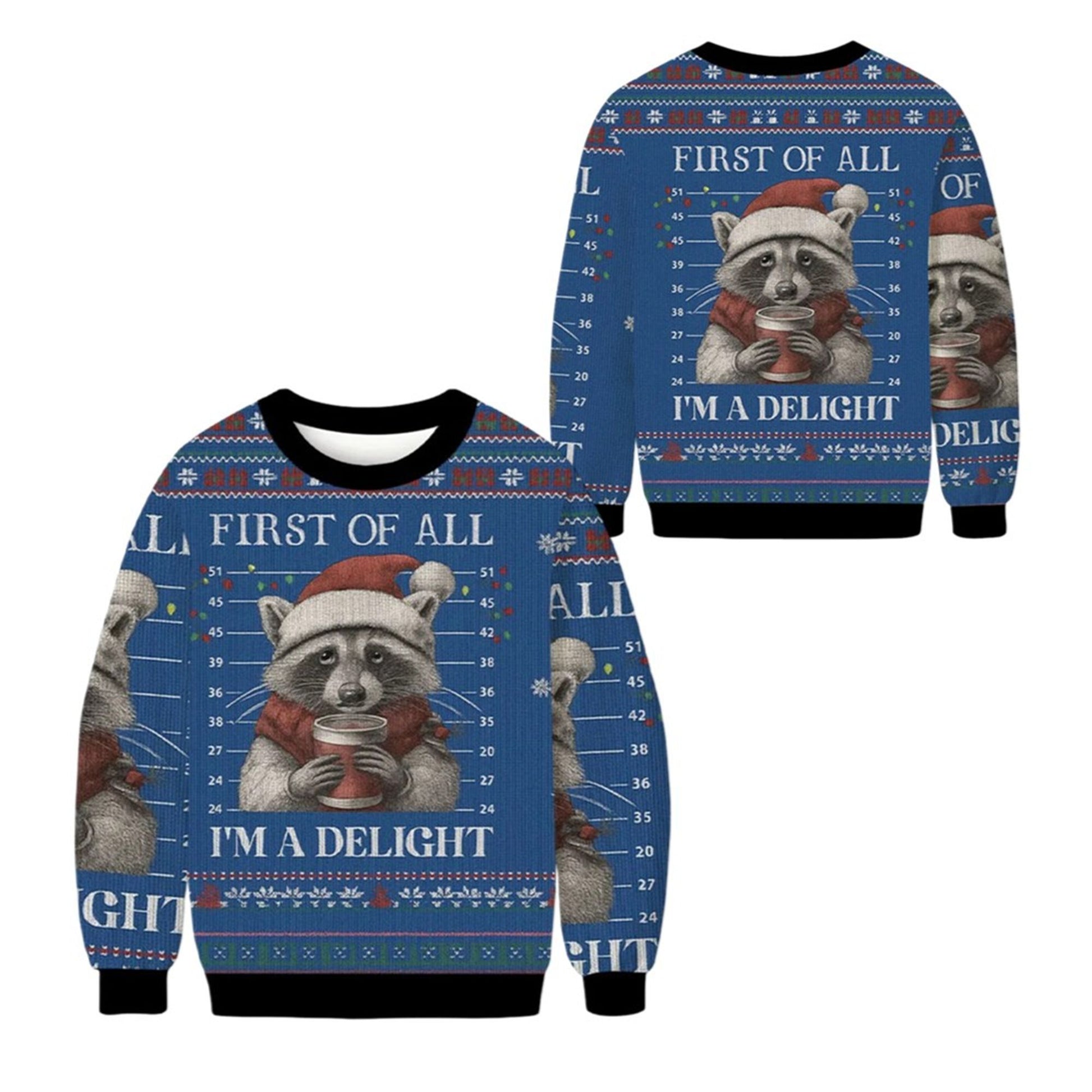 2026 Christmas Raccoon First Of All Ugly Sweater - Moonbestprint