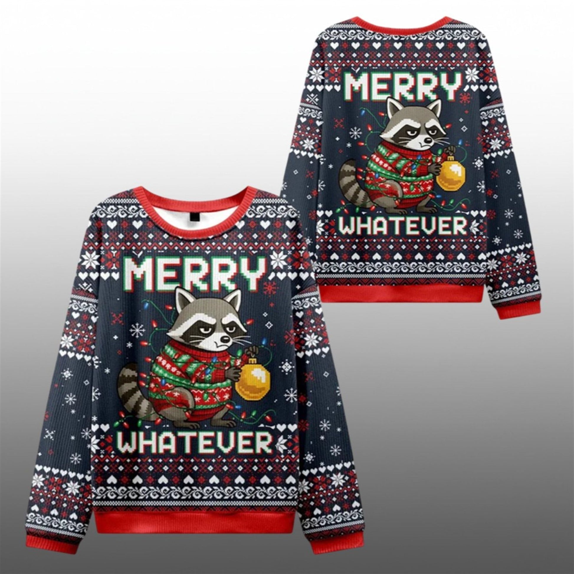 2026 Christmas Raccoon With A Lamp Ugly Sweater - Moonbestprint