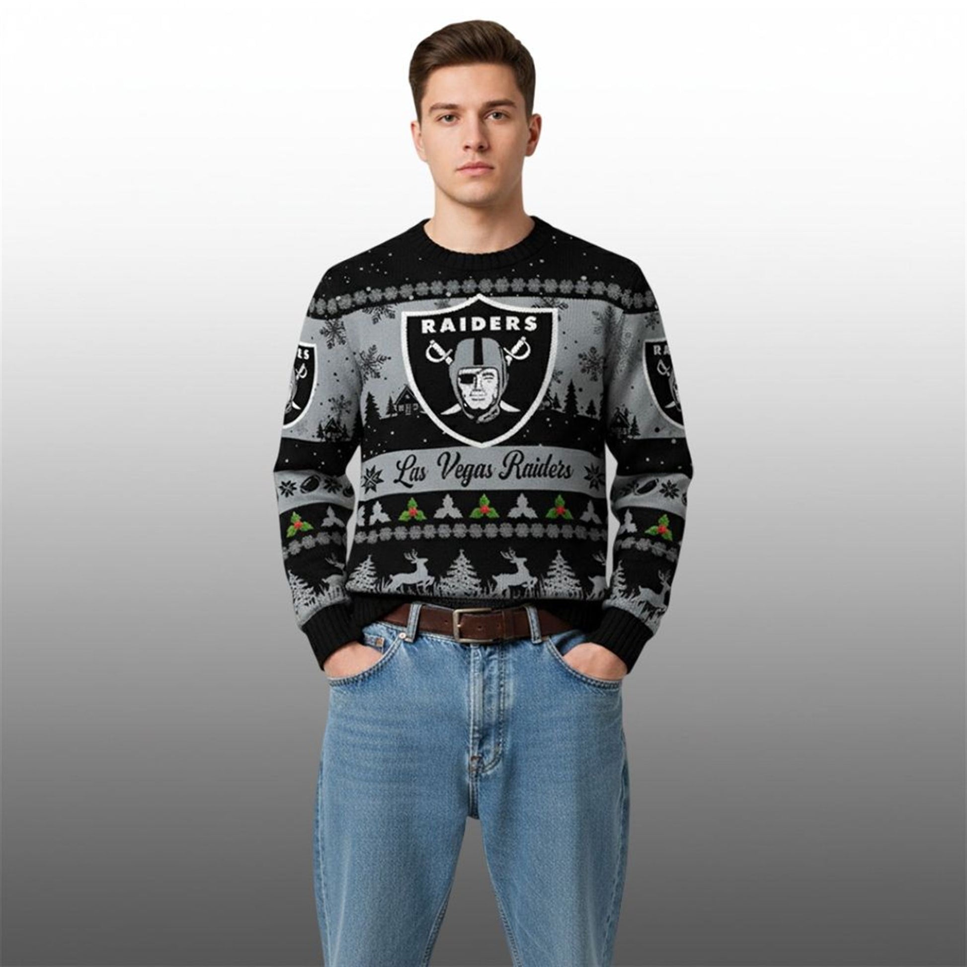 2026 Christmas Raiders Festive Reindeer Tree Ugly Sweater - Moonbestprint