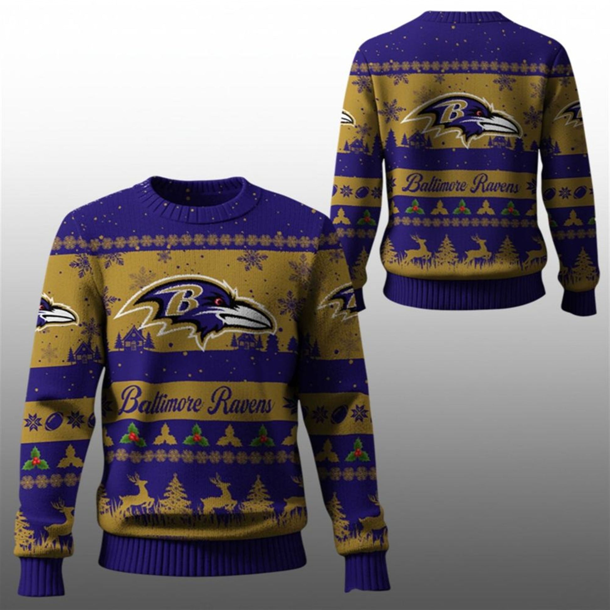 2026 Christmas Ravens Festive Reindeer Tree Ugly Sweater - Moonbestprint