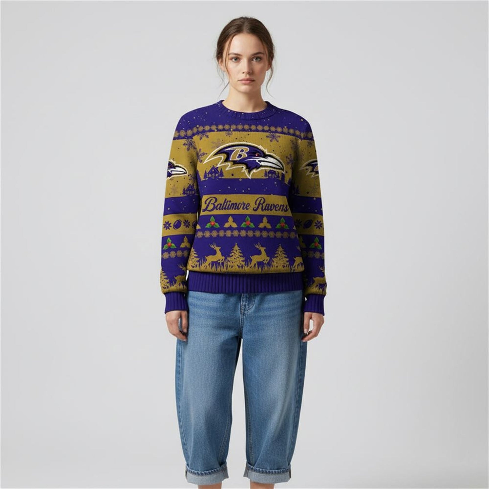 2026 Christmas Ravens Festive Reindeer Tree Ugly Sweater - Moonbestprint