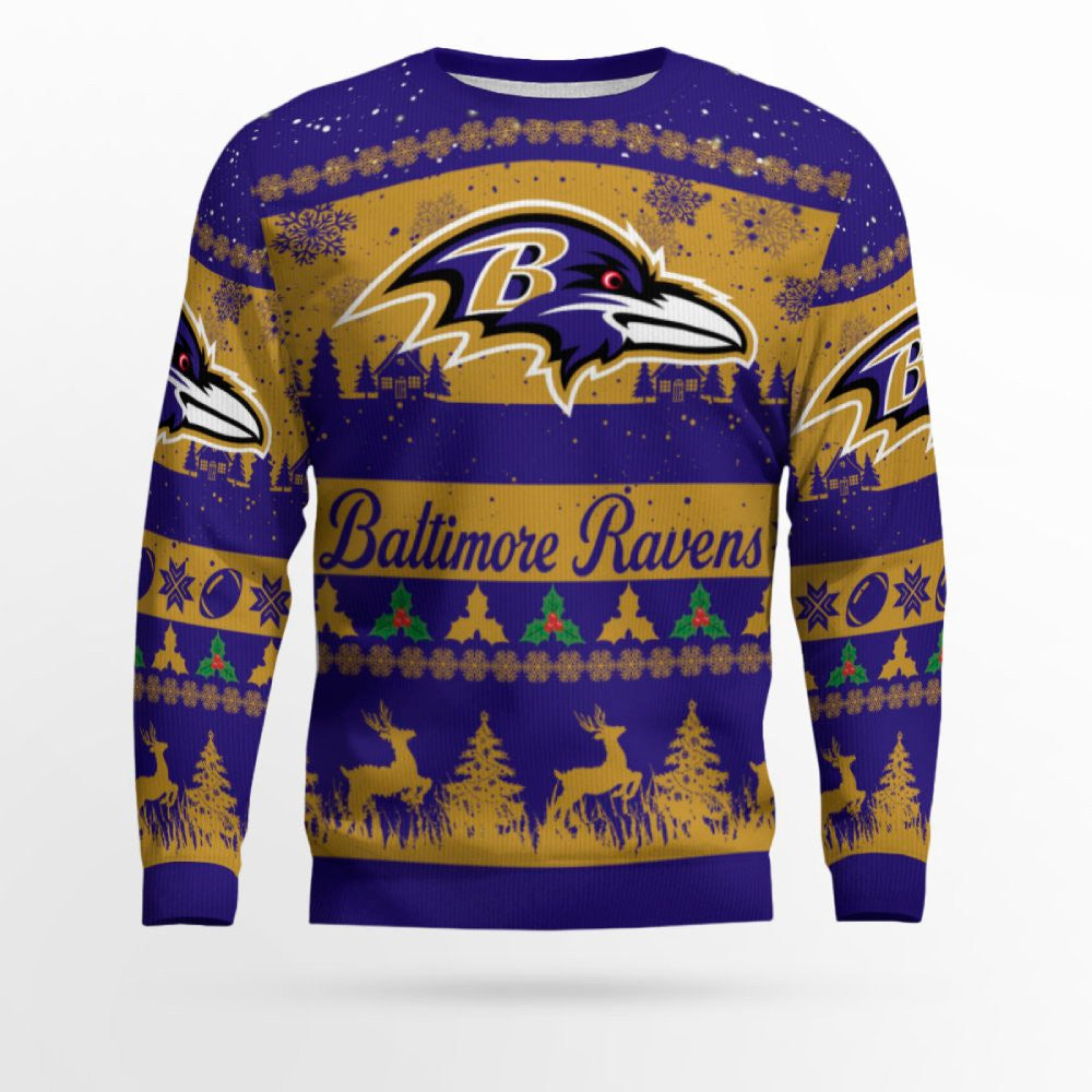 2025 Christmas Ravens Festive Reindeer Tree Ugly Sweater – Moonbestprint