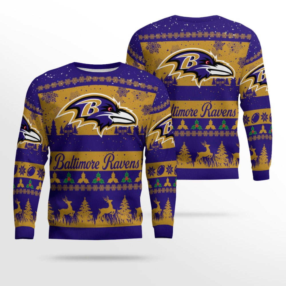 2025 Christmas Ravens Festive Reindeer Tree Ugly Sweater – Moonbestprint