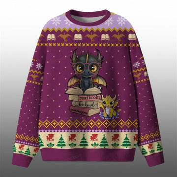2026 Christmas Read Books Be Kind Ugly Sweater - Moonbestprint