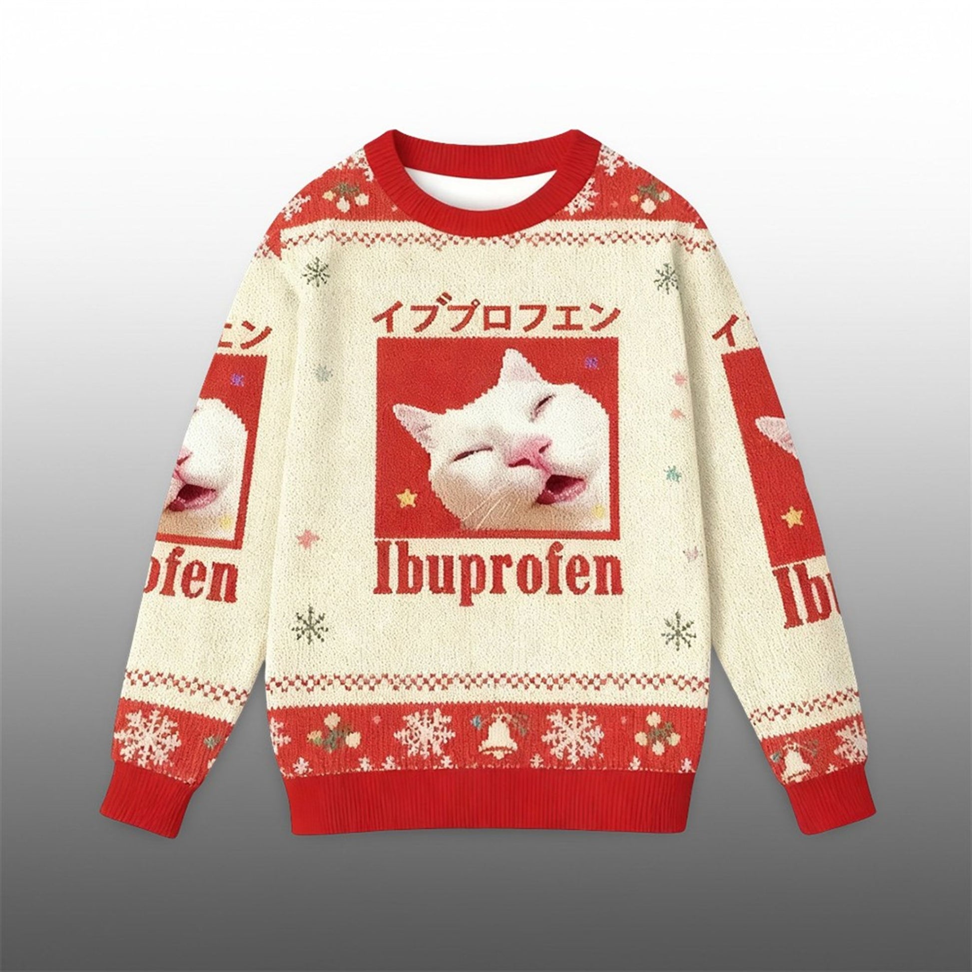 2026 Christmas Red Ibuprofen Meme Cat Ugly Sweater - Moonbestprint