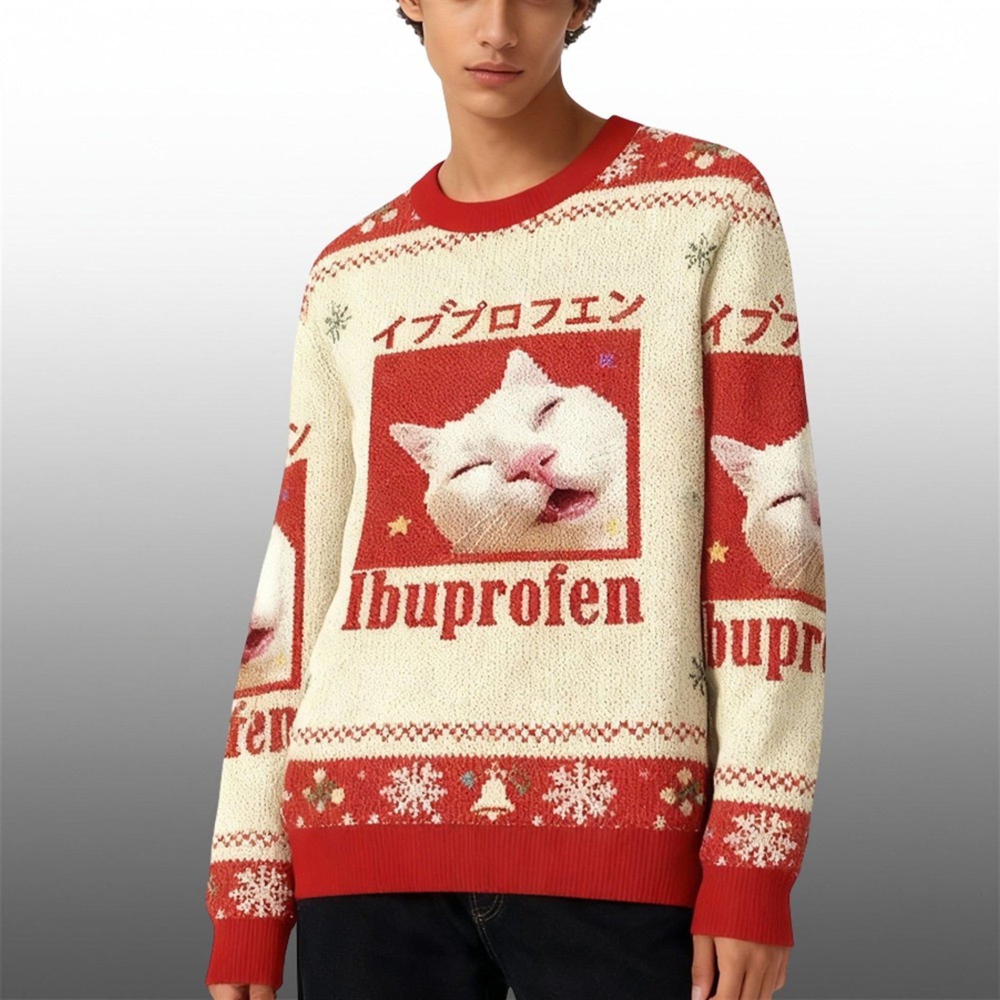 2026 Christmas Red Ibuprofen Meme Cat Ugly Sweater - Moonbestprint