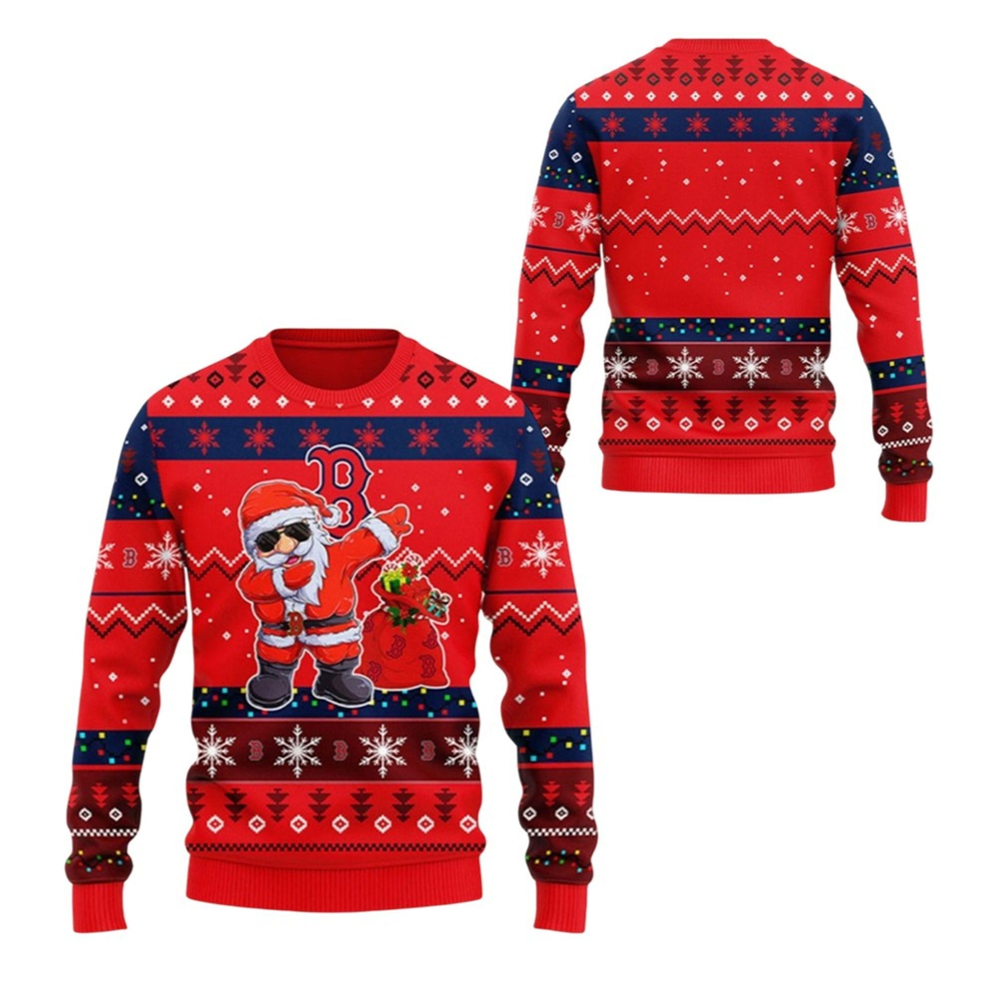 2026 Christmas Red Sox Dabbing Santa Ugly Sweater - Moonbestprint