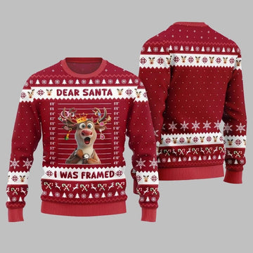 2026 Christmas Reindeer Dear Santa I Was Framed Ugly Christmas Sweater - Moonbestprint