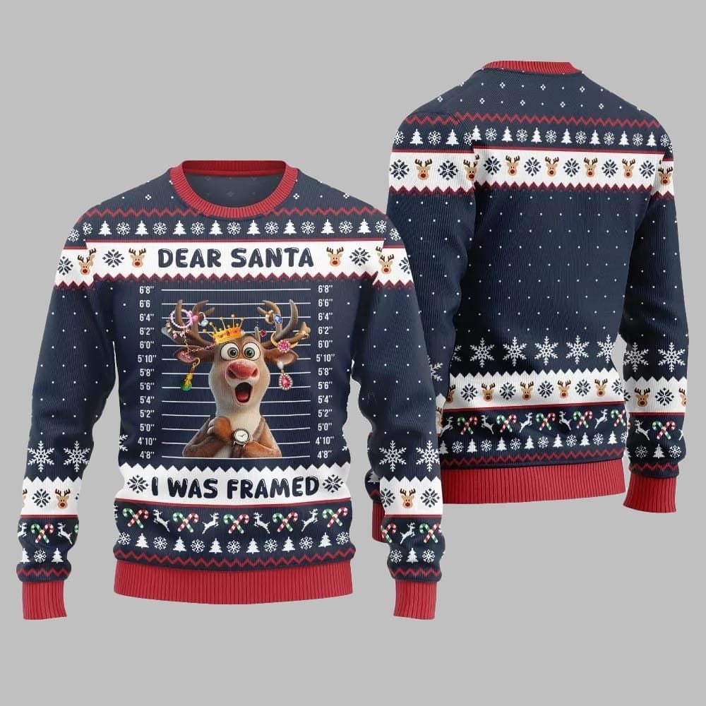 2026 Christmas Reindeer Dear Santa I Was Framed Ugly Christmas Sweater - Moonbestprint