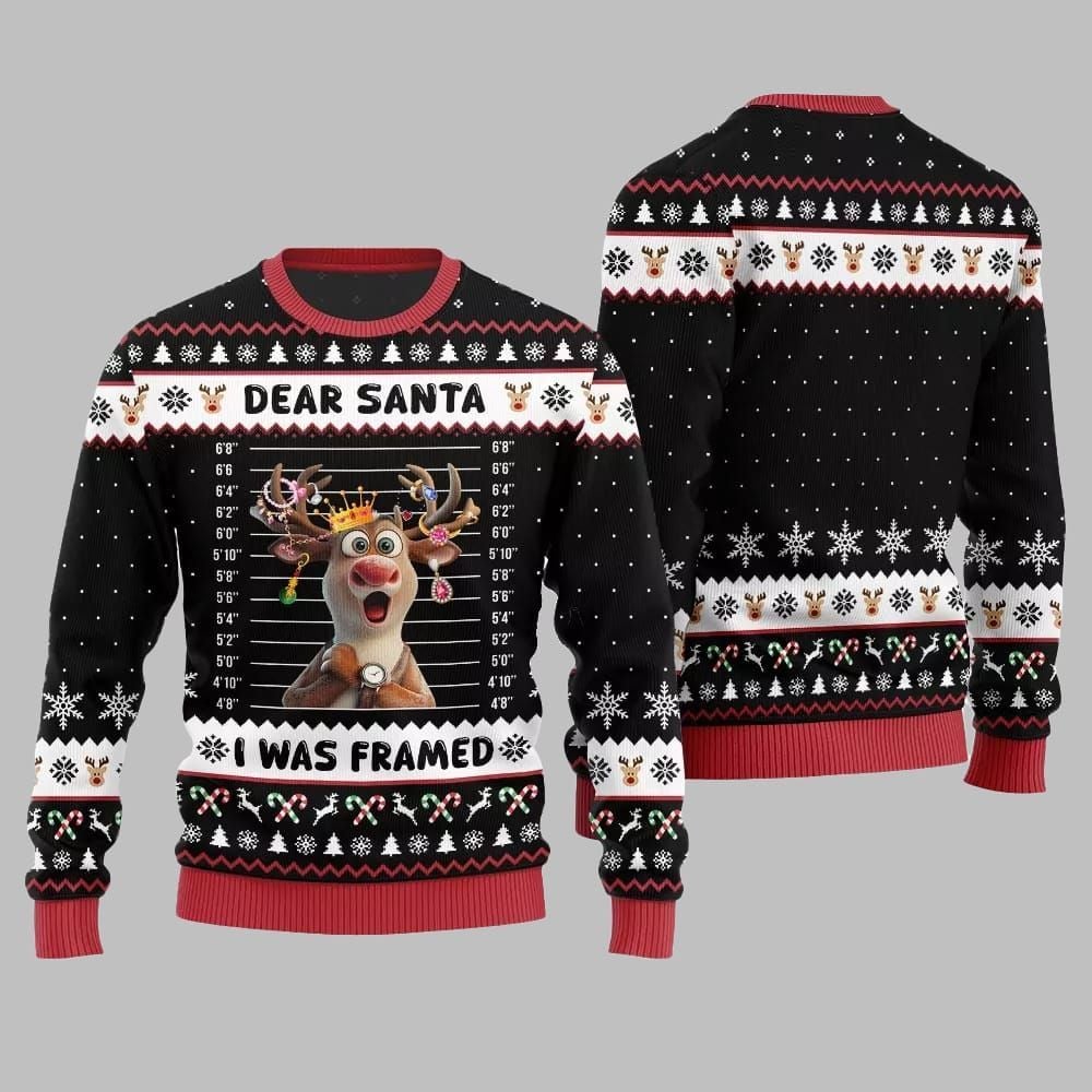 2026 Christmas Reindeer Dear Santa I Was Framed Ugly Christmas Sweater - Moonbestprint