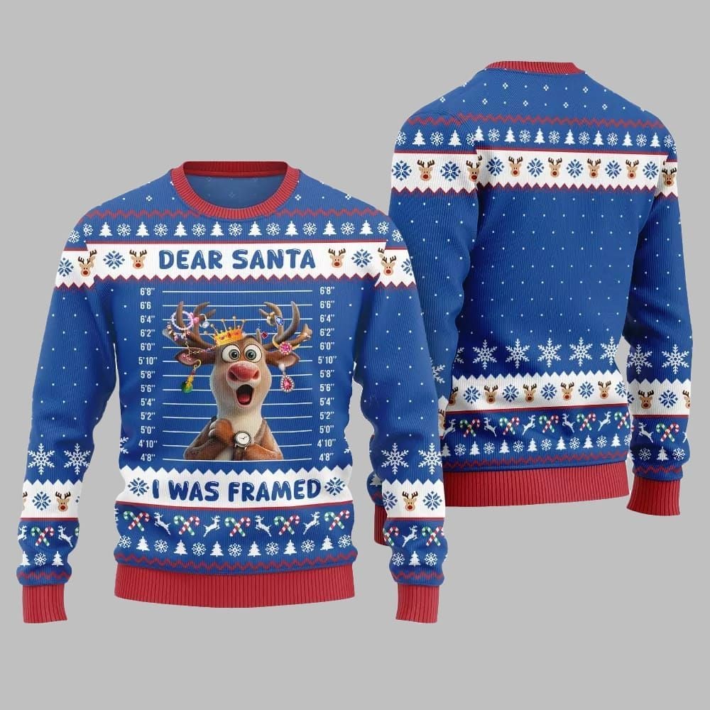 2026 Christmas Reindeer Dear Santa I Was Framed Ugly Christmas Sweater - Moonbestprint