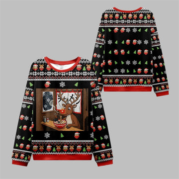 2026 Christmas Reindeer Eating Ramen Ugly Sweater - Moonbestprint