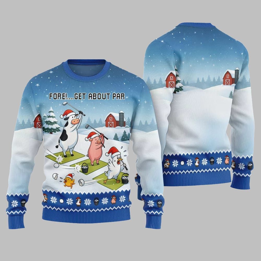 2026 Christmas Ridiculous Farm Golf Fore Get About Par Ugly Christmas Sweater - Moonbestprint