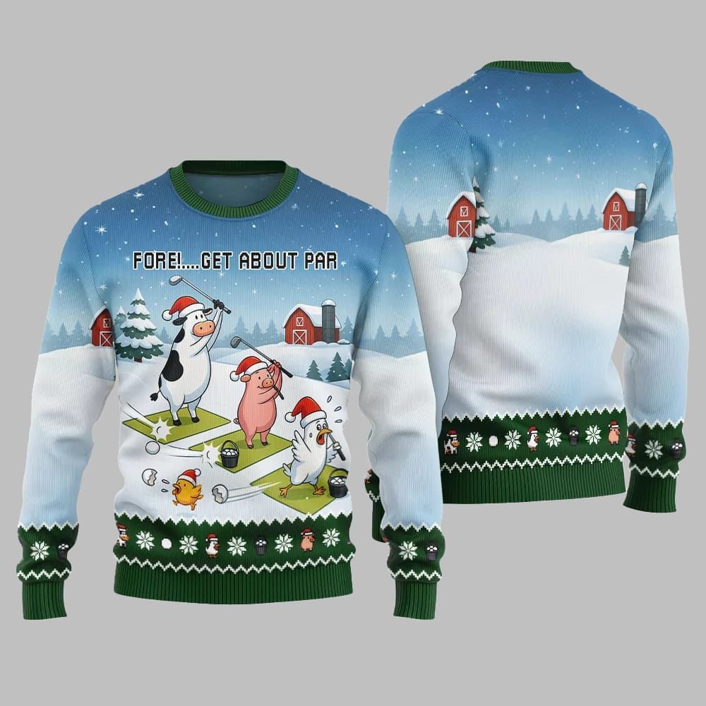 2026 Christmas Ridiculous Farm Golf Fore Get About Par Ugly Christmas Sweater - Moonbestprint