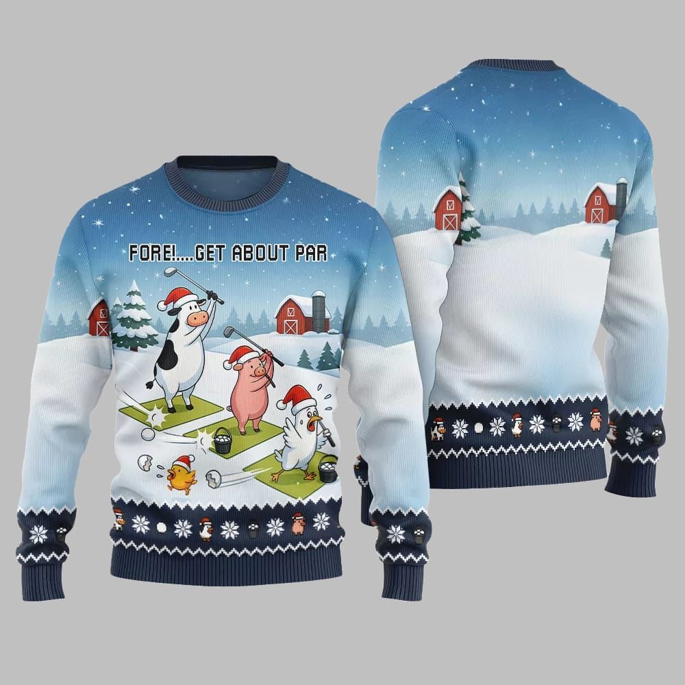 2026 Christmas Ridiculous Farm Golf Fore Get About Par Ugly Christmas Sweater - Moonbestprint