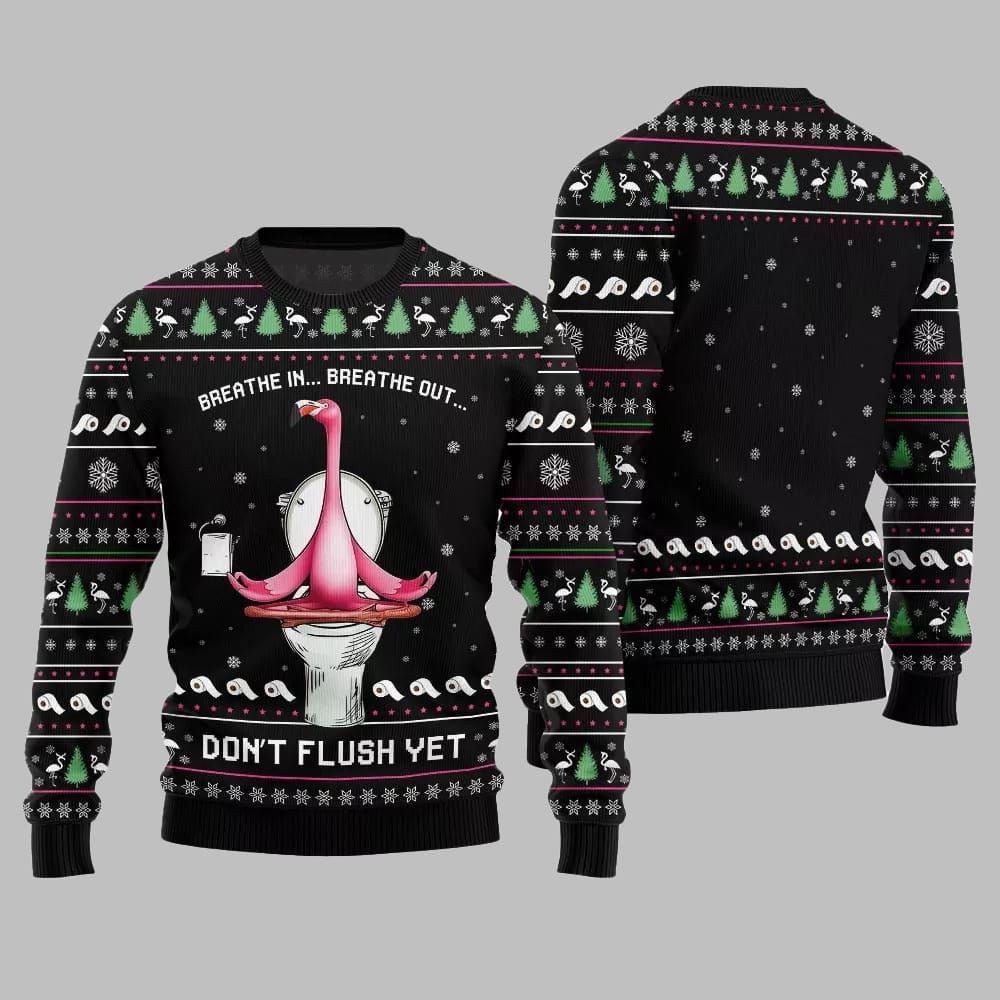 2026 Christmas Ridiculous Flamingo Toilet Yoga Ugly Christmas Sweater - Moonbestprint