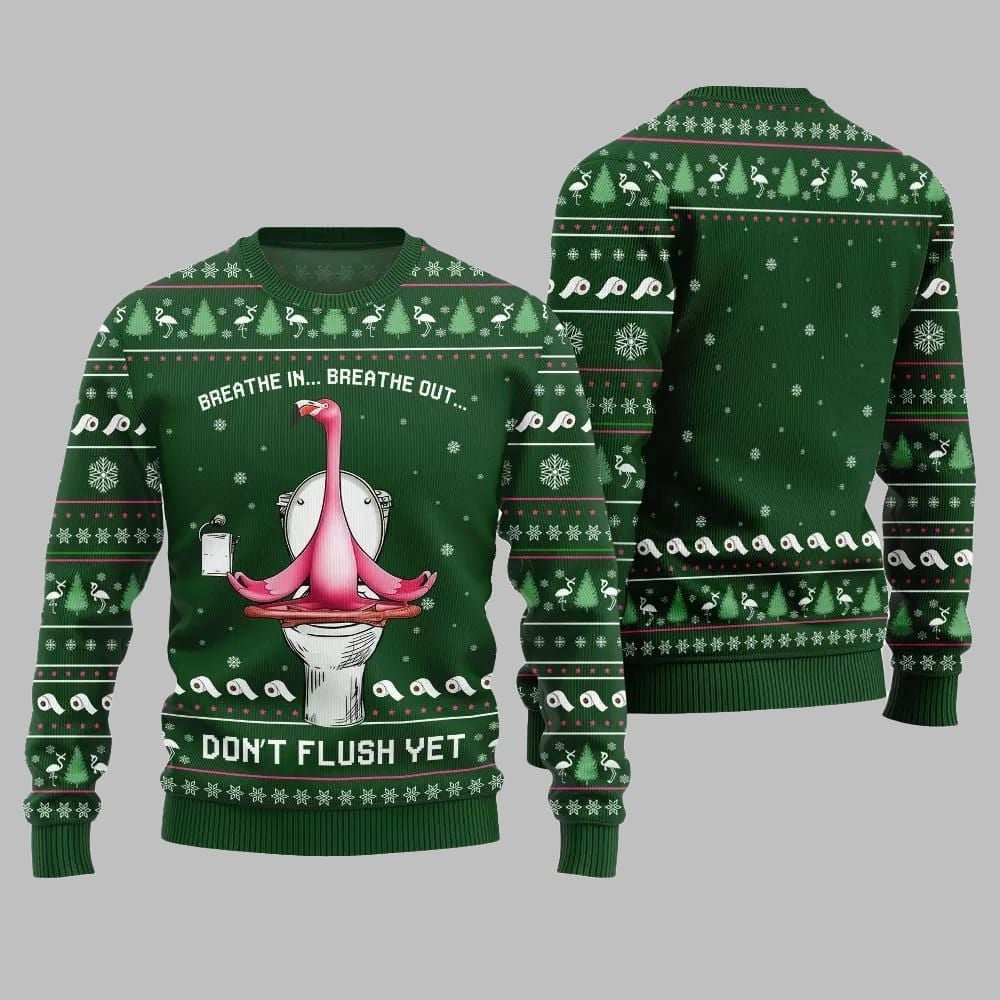 2026 Christmas Ridiculous Flamingo Toilet Yoga Ugly Christmas Sweater - Moonbestprint