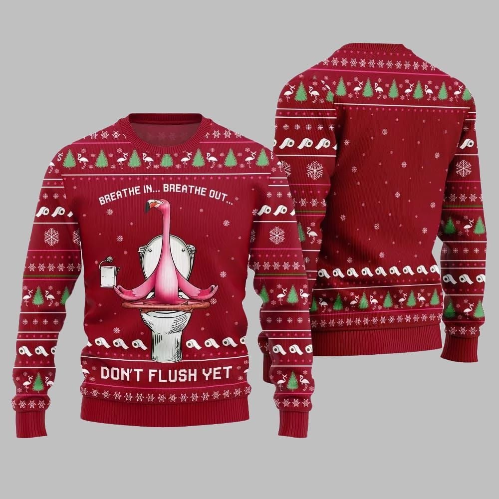 2026 Christmas Ridiculous Flamingo Toilet Yoga Ugly Christmas Sweater - Moonbestprint