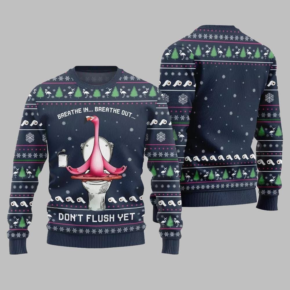 2026 Christmas Ridiculous Flamingo Toilet Yoga Ugly Christmas Sweater - Moonbestprint