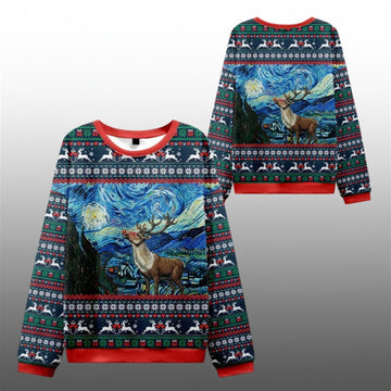 2026 Christmas Rudolph Under The Starry Night Ugly Sweater - Moonbestprint