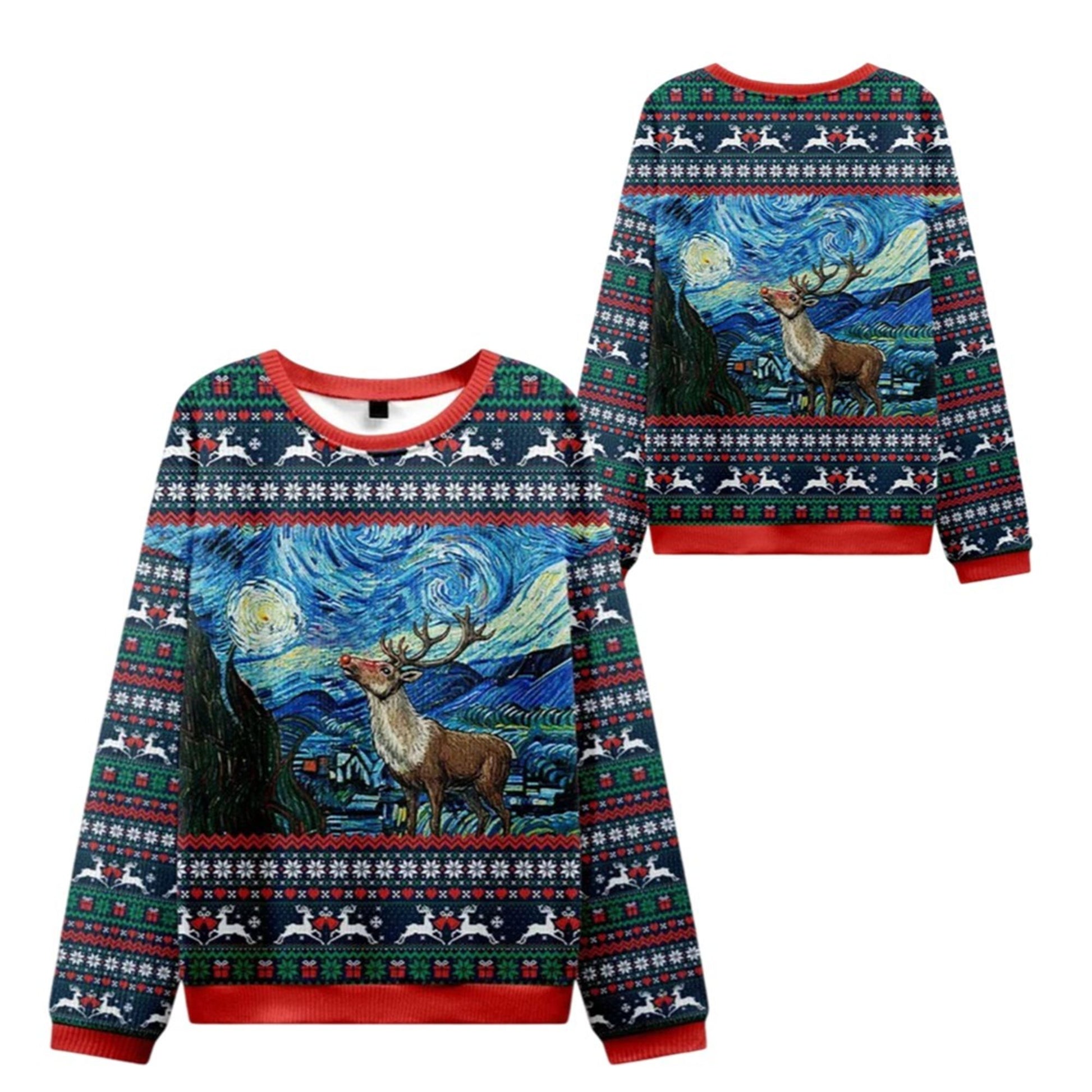 2026 Christmas Rudolph Under The Starry Night Ugly Sweater - Moonbestprint