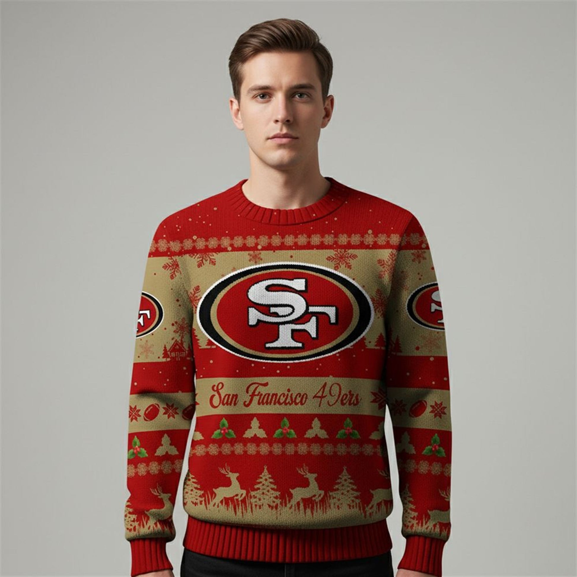 2026 Christmas SF 49ers Festive Reindeer Tree Ugly Sweater - Moonbestprint