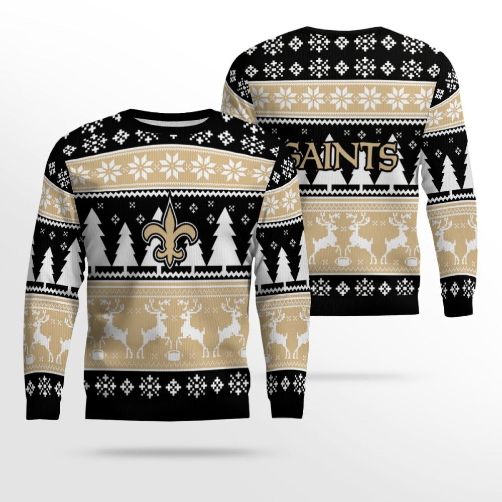 2025 Christmas Saints Reindeer Football Ugly Sweater – Moonbestprint