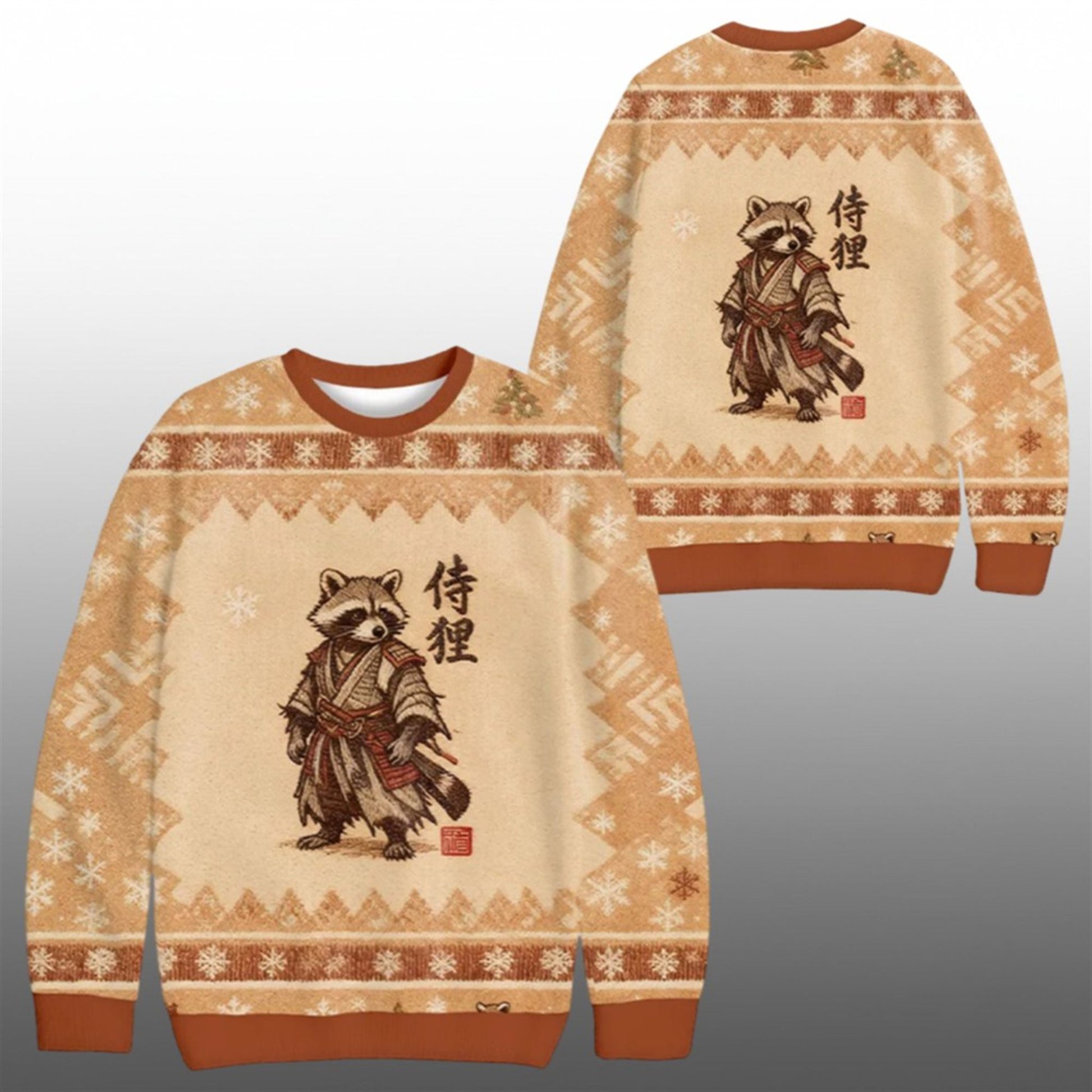 2026 Christmas Samurai Raccoon Ugly Sweater - Moonbestprint