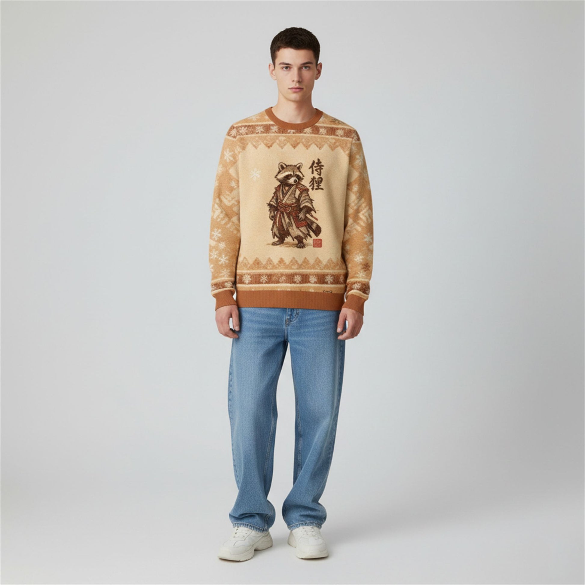 2026 Christmas Samurai Raccoon Ugly Sweater - Moonbestprint