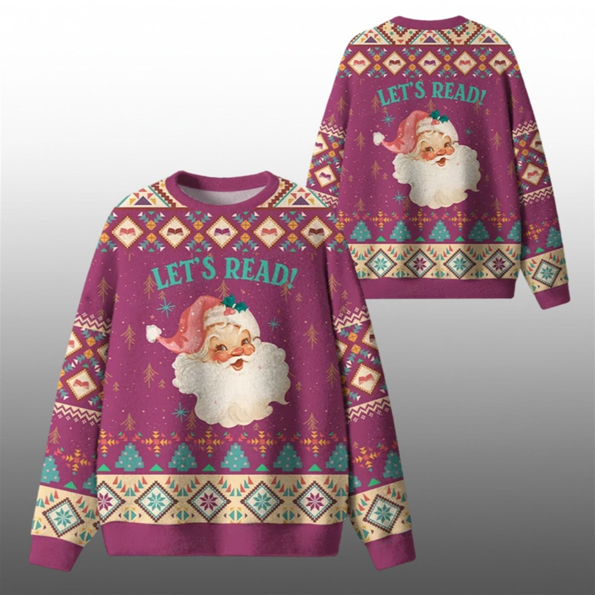 2026 Christmas Santa Let's Read Ugly Sweater - Moonbestprint