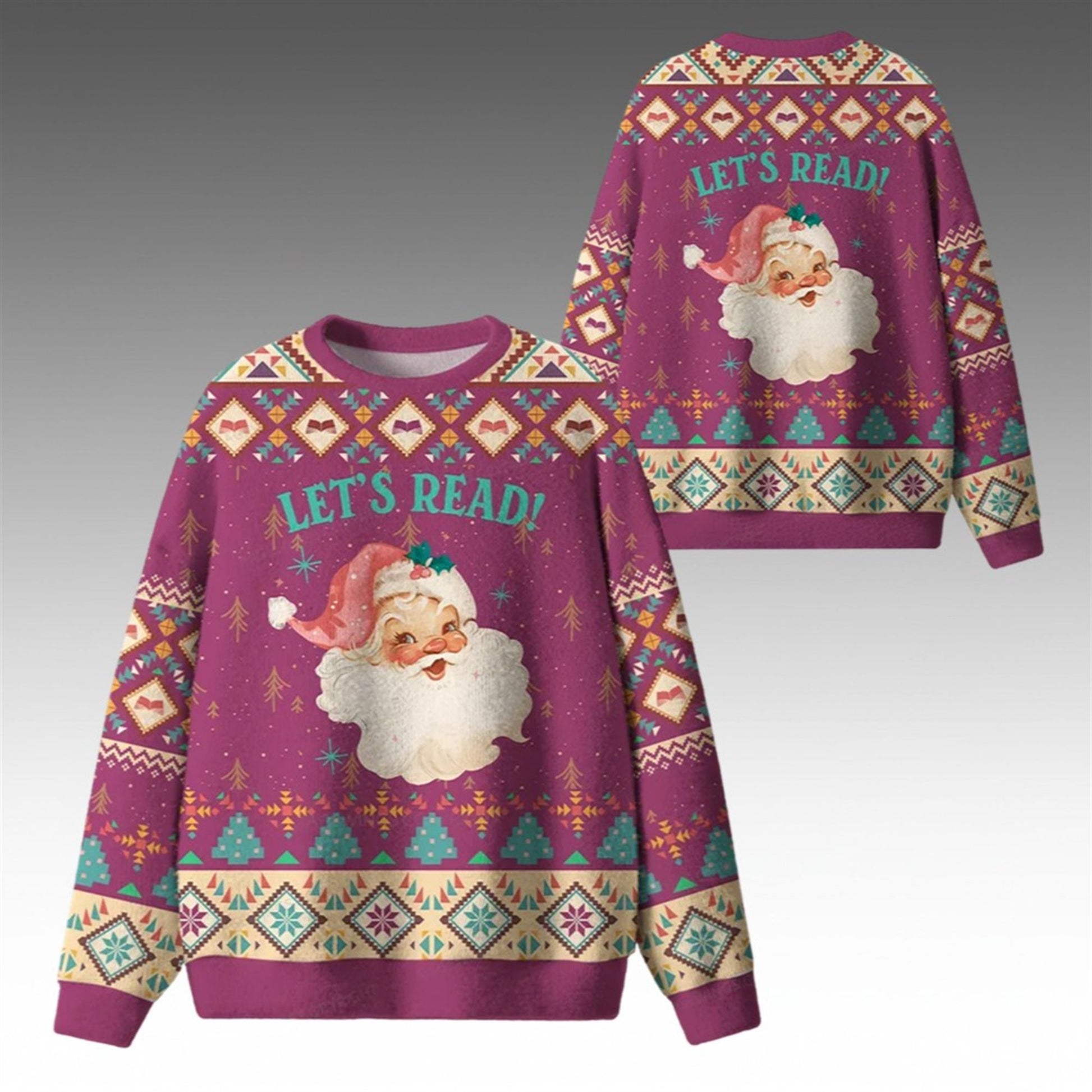 2026 Christmas Santa Let's Read Ugly Sweater - Moonbestprint