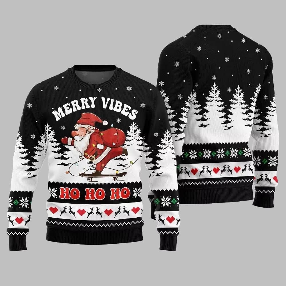 2026 Christmas Santa Merry Vibes Ho Ho Ho Ugly Christmas Sweater - Moonbestprint