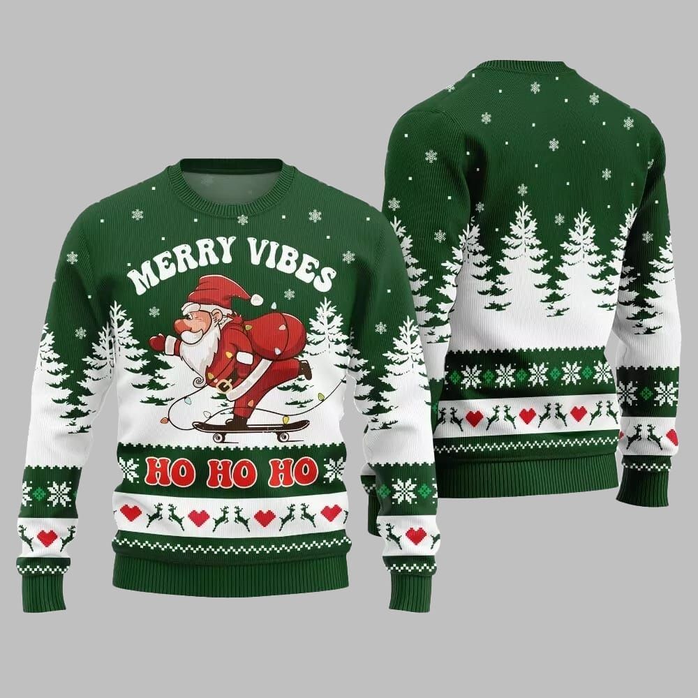 2026 Christmas Santa Merry Vibes Ho Ho Ho Ugly Christmas Sweater - Moonbestprint