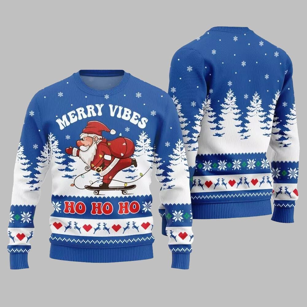 2026 Christmas Santa Merry Vibes Ho Ho Ho Ugly Christmas Sweater - Moonbestprint
