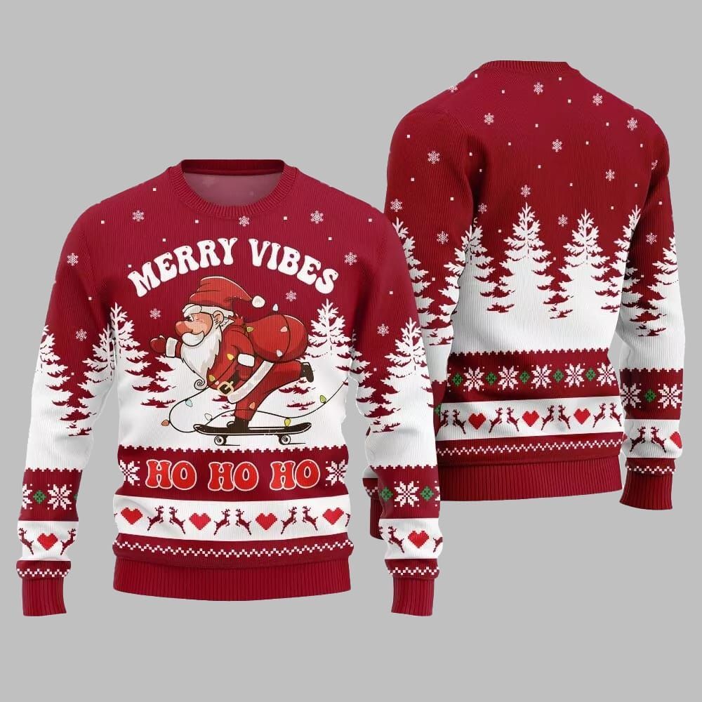 2026 Christmas Santa Merry Vibes Ho Ho Ho Ugly Christmas Sweater - Moonbestprint
