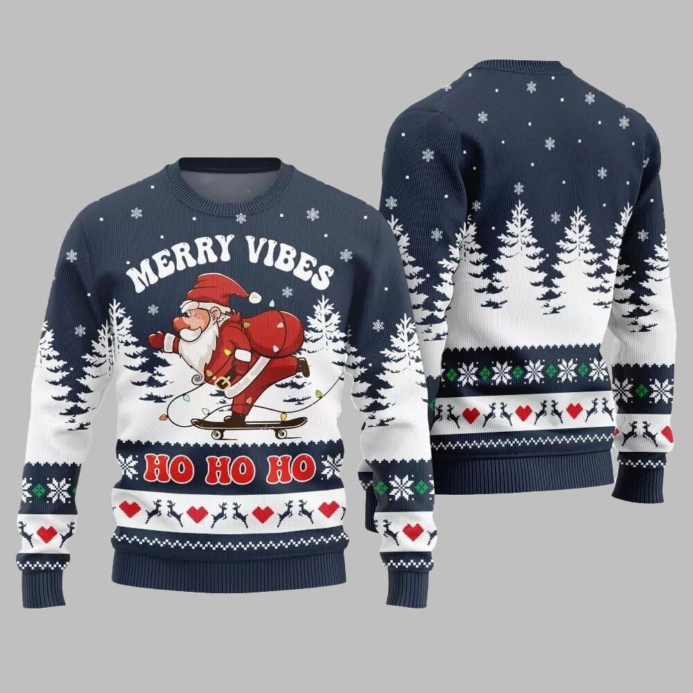 2026 Christmas Santa Merry Vibes Ho Ho Ho Ugly Christmas Sweater - Moonbestprint