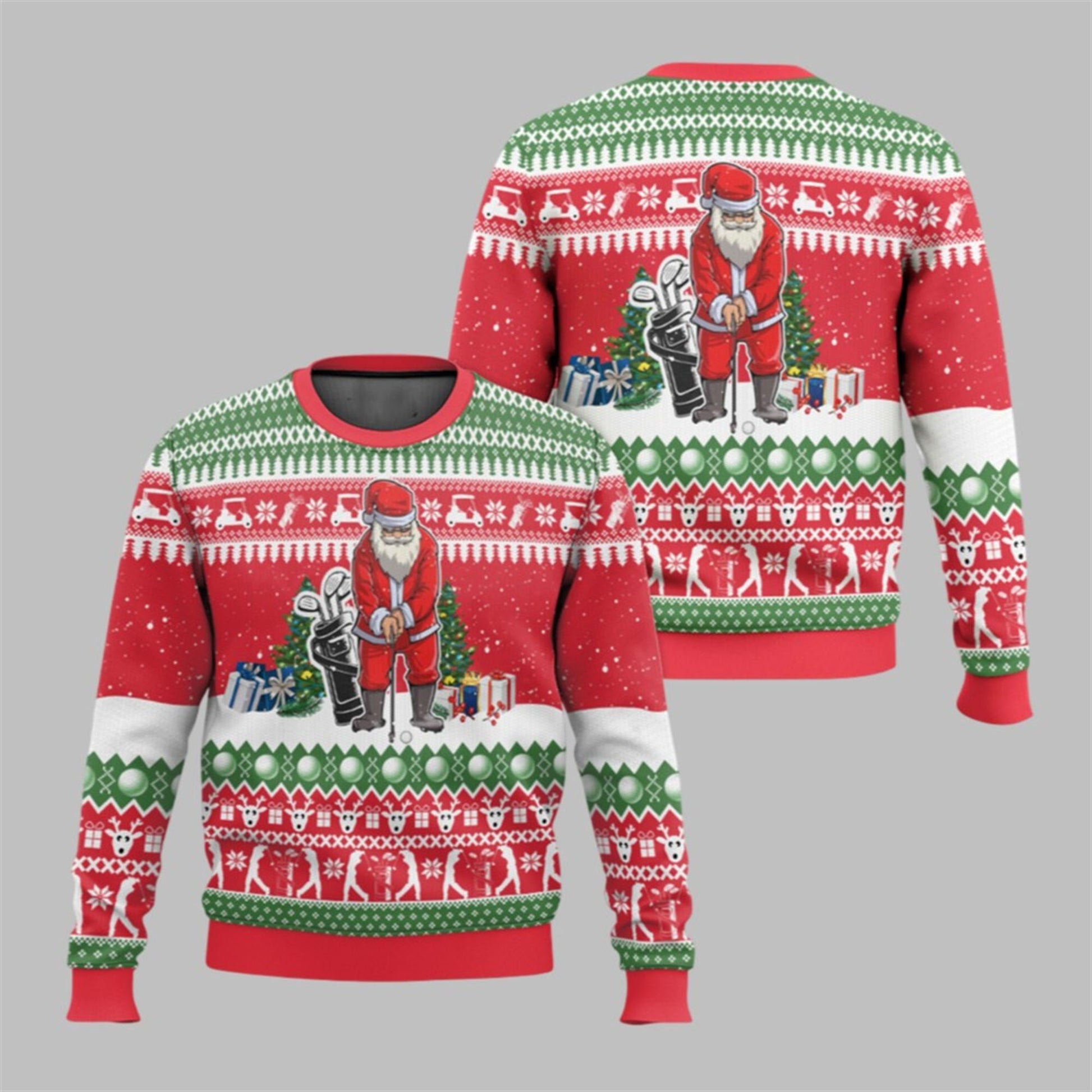 2026 Christmas Santa Playing Golf Ugly Sweater - Moonbestprint